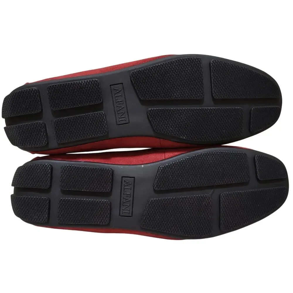 Alfani Men Egan Slip On Driving Loafers Size US 10M Red Faux Suede